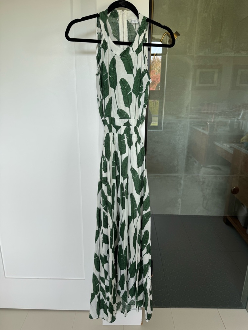 Chicwish White Maxi Dress with Green Leaf Print